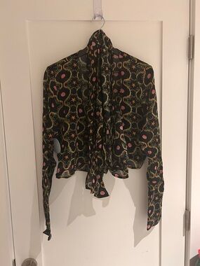 Hill House Aviva Wrap Sheer Top with Pink & Gold Motifs